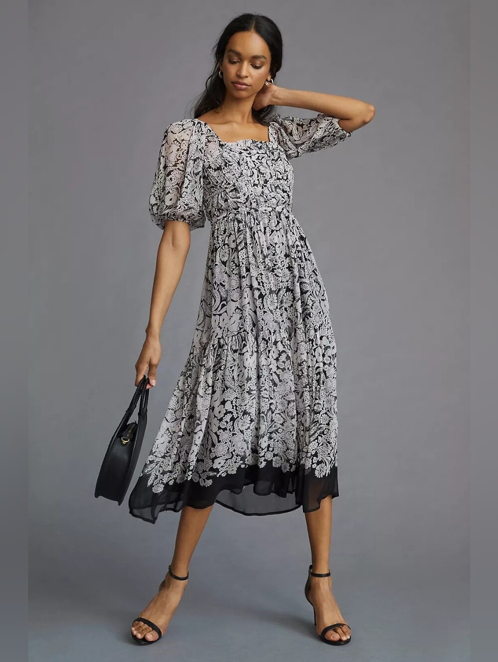 Anthropologie Squareneck Smocked Midi Dress